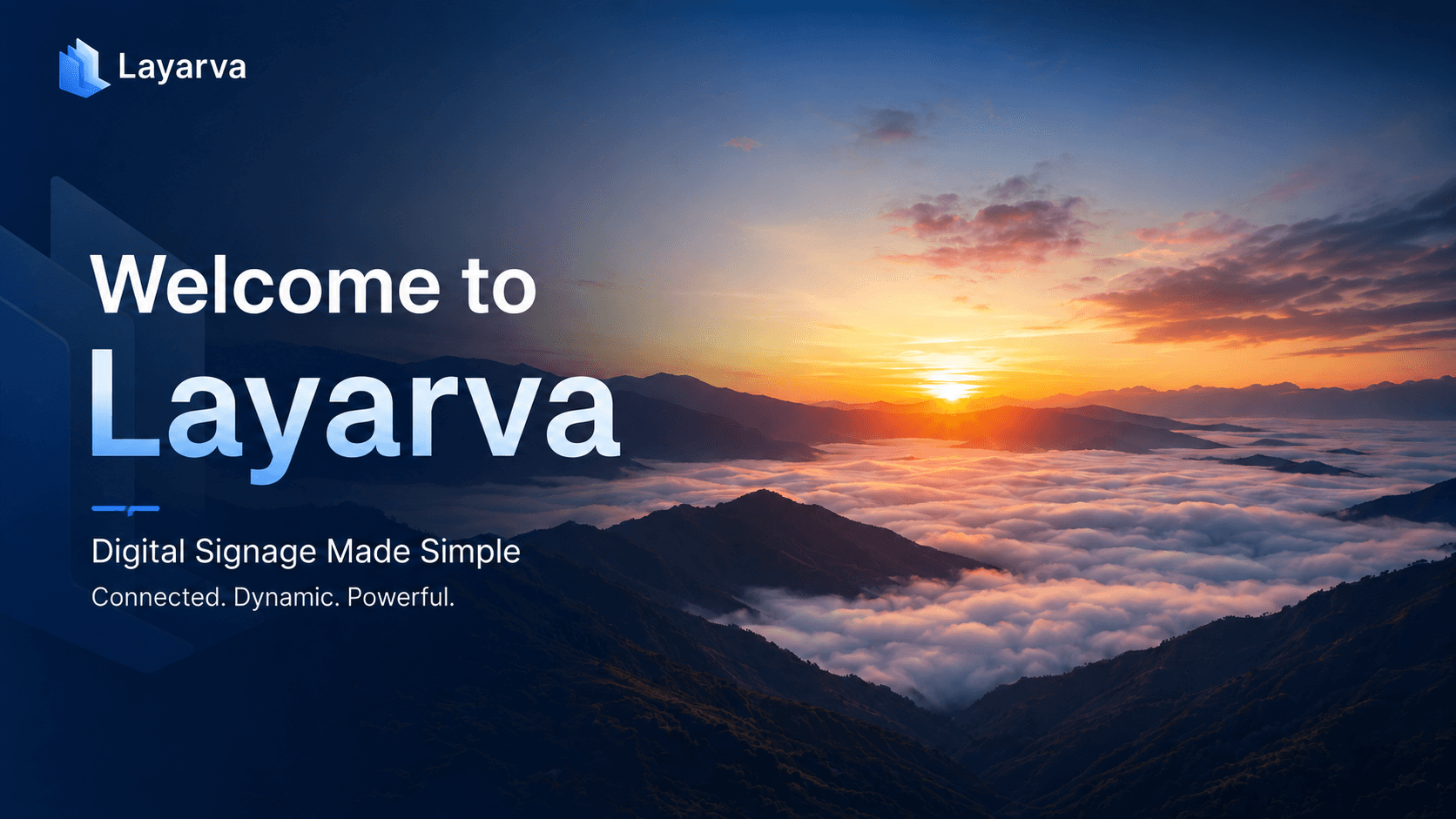 A welcome screen layout built in Layarva, greeting arriving guests